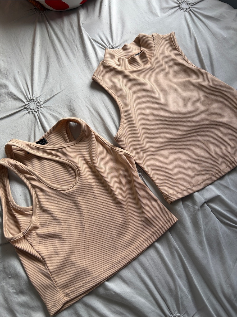 SHEIN Ribbed Mock Neck & Scoop Tank Tops in Light Beige